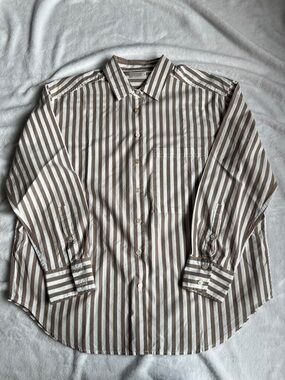 Striped Brown & White Deep End Button-Up Shirt